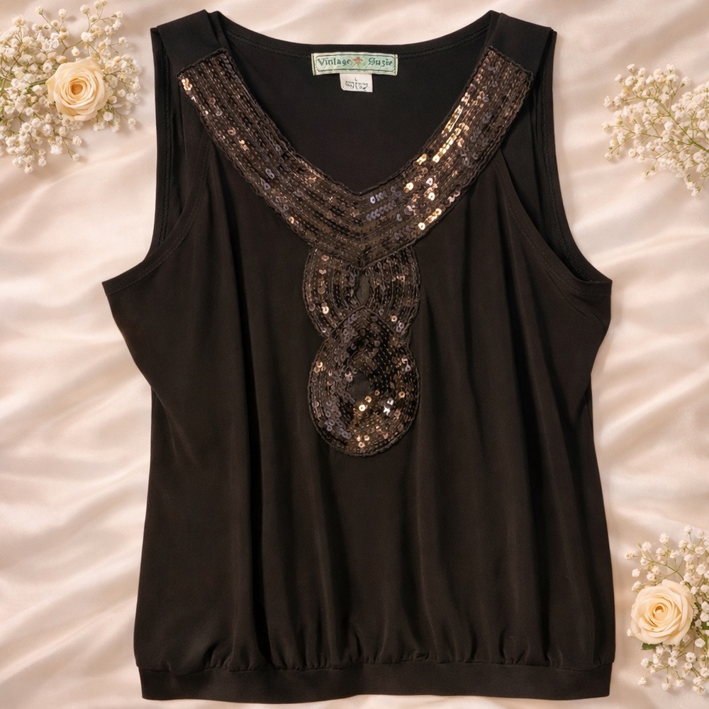 Vintage Suzie Brown Sequin Embellished Blouse